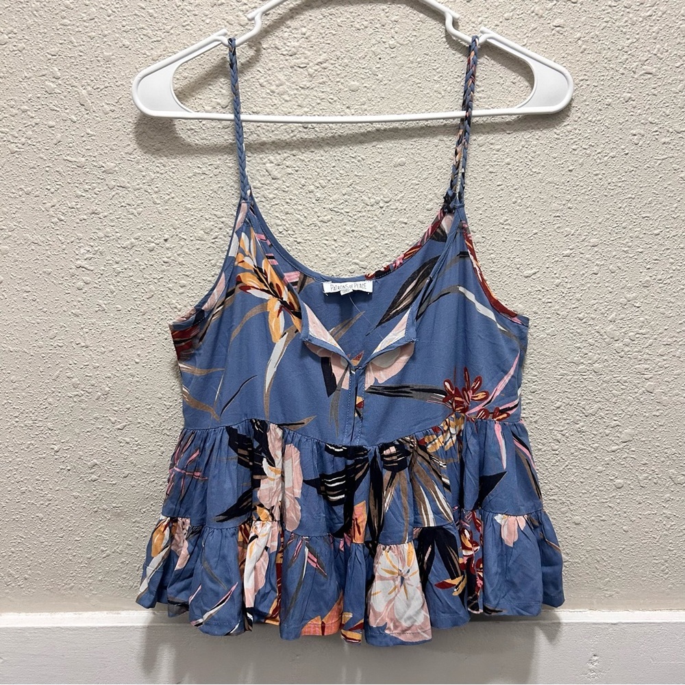 Patrons of Peace Floral Print Braided Spaghetti Strap Cropped Blouse S